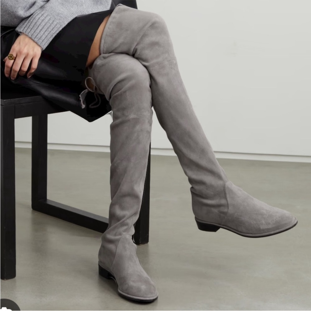 Stuart Weitzman Lowland Grey OTK tie boots 6
